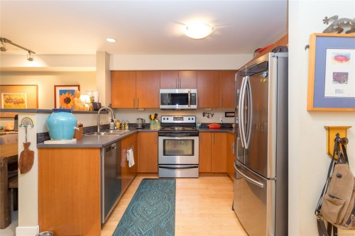 109-797 Tyee Rd, Victoria, BC - Indoor Photo Showing Kitchen With Double Sink
