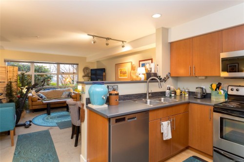 109-797 Tyee Rd, Victoria, BC - Indoor Photo Showing Kitchen With Double Sink