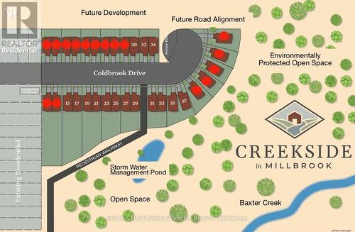 Site plan. Sold lots/homes marked with red dots - 34 Coldbrook Drive, Cavan Monaghan (Millbrook Village), ON - Other