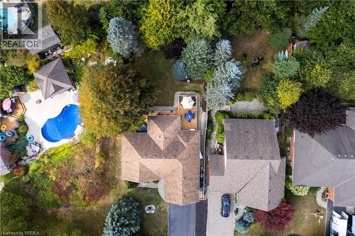 Aerial overview of property's location with a pool area and nearby suburban area - 5 Newport Lane, Port Dover, ON - Outdoor With In Ground Pool With Deck Patio Veranda With View