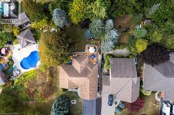 Aerial overview of property's location with a pool area and nearby suburban area - 