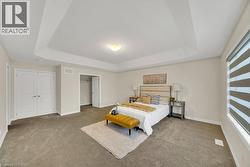 Bedroom featuring a raised ceiling and carpet - 