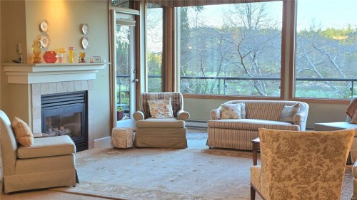 108-5329 Cordova Bay Rd, Saanich, BC - Indoor Photo Showing Living Room With Fireplace