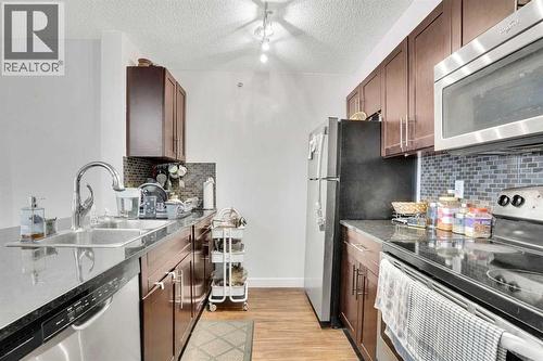 411, 15 Saddlestone Way Ne, Calgary, AB - Indoor Photo Showing Kitchen With Stainless Steel Kitchen With Double Sink With Upgraded Kitchen
