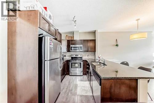 312, 48 Panatella Road Nw, Calgary, AB - Indoor Photo Showing Kitchen With Double Sink