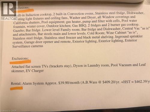 Complete and comprehensive list of Inclusions, Exclusions, and Rentals. - 29 Woodside Drive, Hamilton, ON - Other