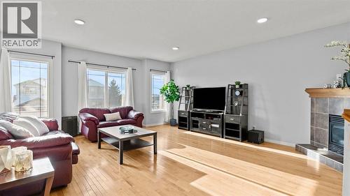 158 Covemeadow Road Ne, Calgary, AB - Indoor Photo Showing Living Room With Fireplace