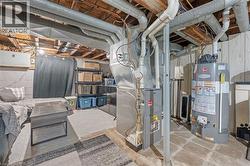 Unfinished below grade area with water heater and heating unit - 