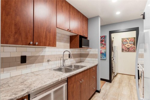 402-1241 Fairfield Rd, Victoria, BC - Indoor Photo Showing Kitchen With Double Sink