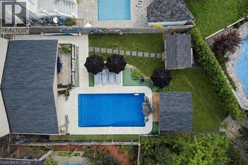 Aerial view of a pool area - 151 Fair Street, Ancaster, ON 
