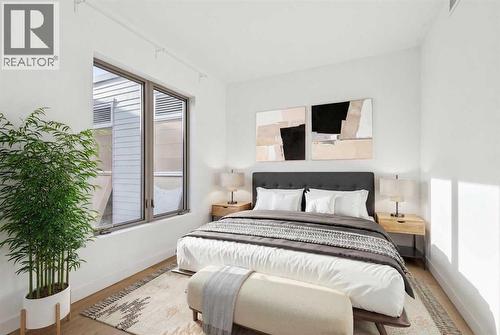 Virtually Staged 2nd bedroom - 205, 116 7A Street Ne, Calgary, AB - Indoor Photo Showing Bedroom