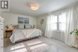 Bedroom with crown molding and light wood-type flooring - 