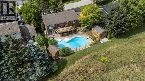 Aerial view of a pool area - 29 Armstrong Crescent, Grey Highlands, ON - Outdoor With In Ground Pool With Deck Patio Veranda