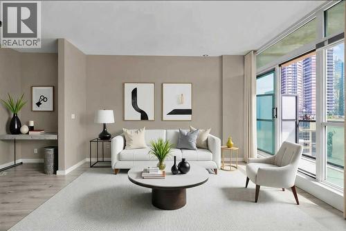 Bright and Spacious Living Room - Virtually Staged - 701, 788 12 Avenue Sw, Calgary, AB - Indoor Photo Showing Living Room