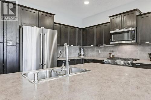 Drinking water system - 9 Copperleaf Way Se, Calgary, AB - Indoor Photo Showing Kitchen With Stainless Steel Kitchen With Double Sink With Upgraded Kitchen