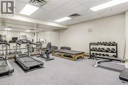 Workout area with carpet, visible vents, and a paneled ceiling - 