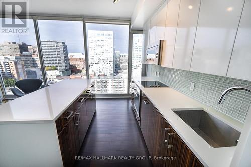 Kitchen with Quartz Counters & European Appliances - 1502 - 300 Lisgar Street, Ottawa, ON - Indoor Photo Showing Kitchen With Upgraded Kitchen