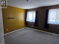 Spare room featuring a textured ceiling and carpet - 
