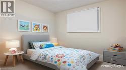 Bedroom with a textured ceiling and carpet floors - 