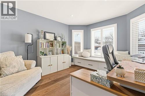 Office area featuring light wood-style floors - 697 Lambshead Drive, Burlington, ON - Indoor Photo Showing Office