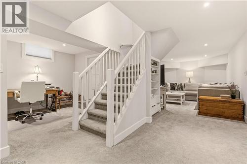 Stairway with carpet floors and recessed lighting - 697 Lambshead Drive, Burlington, ON - Indoor