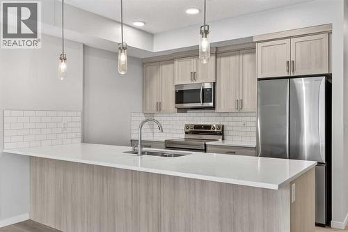 1106, 33 Carringham Gate Nw, Calgary, AB - Indoor Photo Showing Kitchen With Double Sink With Upgraded Kitchen