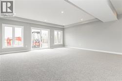 Spare room with carpet, a tray ceiling, and recessed lighting - 