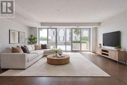 VIRTUALLY STAGED - 214 - 155 Merchants' Wharf, Toronto, ON - Indoor Photo Showing Living Room