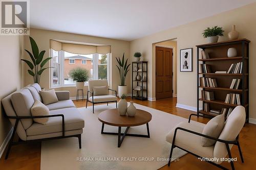 Virtually Staged living room with bay window - 944 Greenbriar Avenue, Ottawa, ON - Indoor Photo Showing Living Room