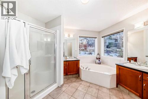 Larhe corner soaking tub - 11931 Valley Ridge Drive Nw, Calgary, AB - Indoor Photo Showing Bathroom