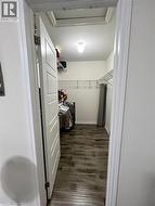 Spacious closet featuring cooling unit and dark wood finished floors - 