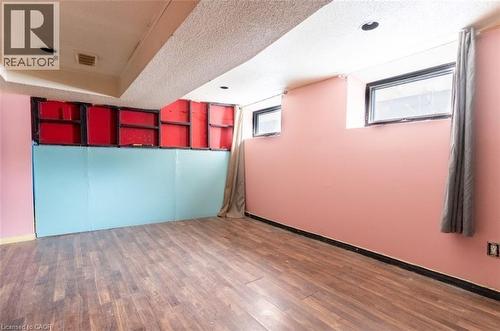 Unfurnished room with a textured ceiling, dark wood-style flooring, and a tray ceiling - 219 Erie Avenue, Brantford, ON - Indoor Photo Showing Other Room