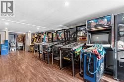 Rec room featuring a textured ceiling and recessed lighting - 