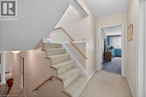 Stairway featuring carpet and a textured ceiling - 9 Daleview Court, Hamilton, ON - Indoor Photo Showing Other Room