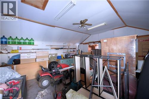 Additional living space featuring lofted ceiling and ceiling fan - 1448 Upper Ottawa Street, Hamilton, ON - Indoor Photo Showing Garage