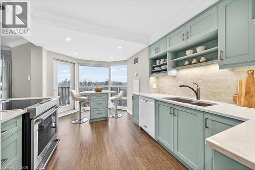 2190 Lakeshore Road Unit# 801, Burlington, ON - Indoor Photo Showing Kitchen With Double Sink With Upgraded Kitchen