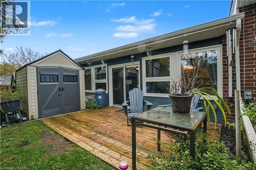 Wooden terrace featuring a shed - 47 Bishop Reding Trail, Hamilton, ON - Outdoor