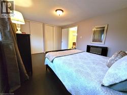 Primary Bedroom with electric fireplace and double closets. - 