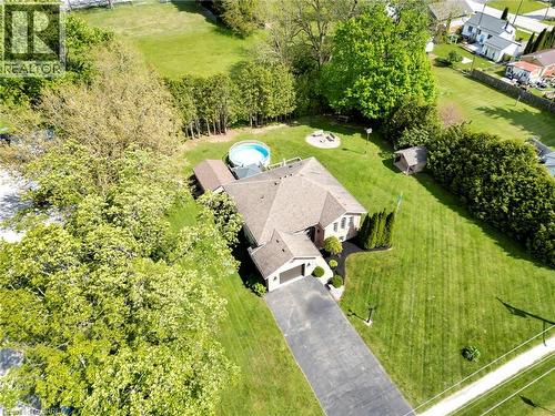 Aerial view of property and surrounding area featuring a pool area - 1565 Old Brock Street, Vittoria, ON - Outdoor With View