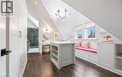 Spacious closet featuring vaulted ceiling and dark wood-style flooring - 