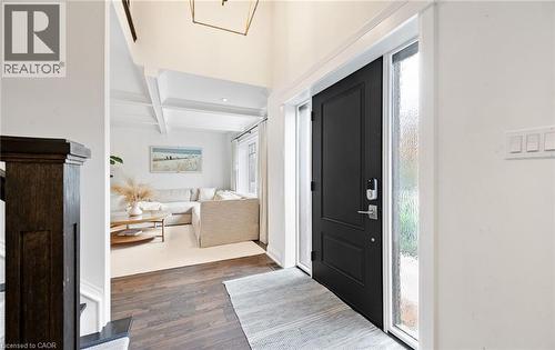 Entryway with dark wood-style floors, coffered ceiling, and beam ceiling - 735 George Street, Burlington, ON - Indoor Photo Showing Other Room