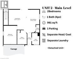 Main floor unit rental. 2 bedroom - 1 bathroom - 