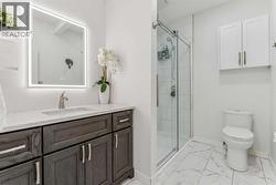 Basement Bathroom with Tiled Shower and Undermount Sink - 