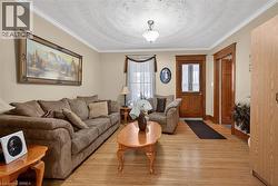 Living room featuring crown molding and hardwood / wood-style floors - 