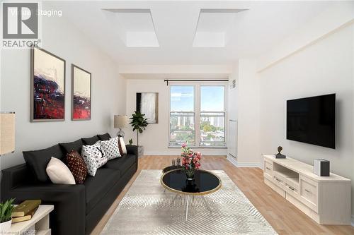 Virtually Staged - 135 James Street S Unit# 1605, Hamilton, ON - Indoor Photo Showing Living Room