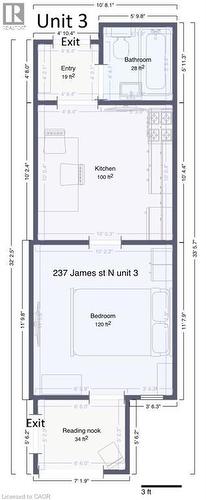 Unit 3 Drawing for information purposes only Measurments Approximate - 237 James Street N, Hamilton, ON 