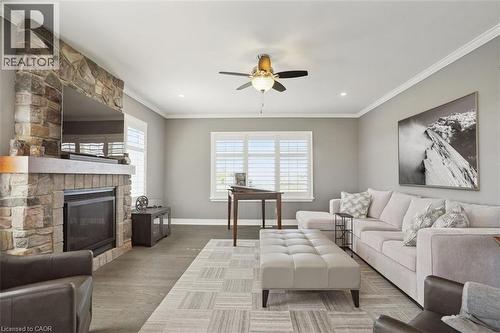 Stone Fireplace - 434555 4Th Line, Amaranth, ON - Indoor Photo Showing Living Room With Fireplace