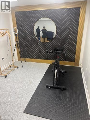 Bedroom 1 in the basement - nice feature wall great for content creators. - 46 Novoco Drive, Hamilton, ON - Indoor