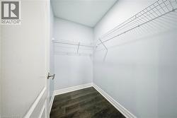 Spacious closet with dark wood-type flooring - 