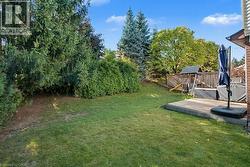 View of green lawn with a deck and a playground - 